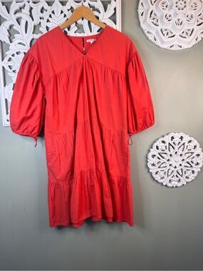 Sundry Clothing Coral Tiered Puff Sleeve Dress Size 2 Medium FLAW